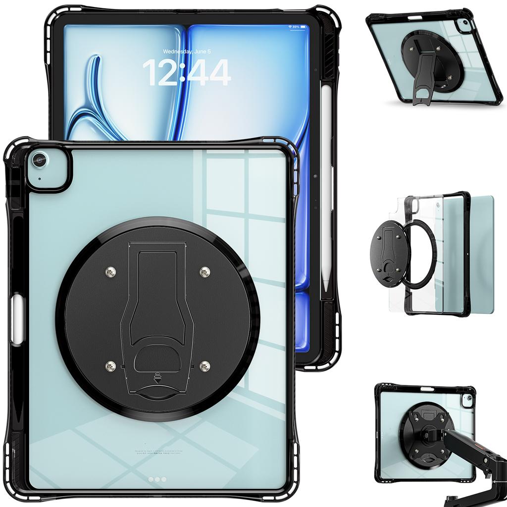 Clear Case for iPad Air 13 (2025)/(2024)/Pro 12.9 (2022)/(2021)/(2020)/(2018) PC+TPU+Acrylic Kickstand Cover