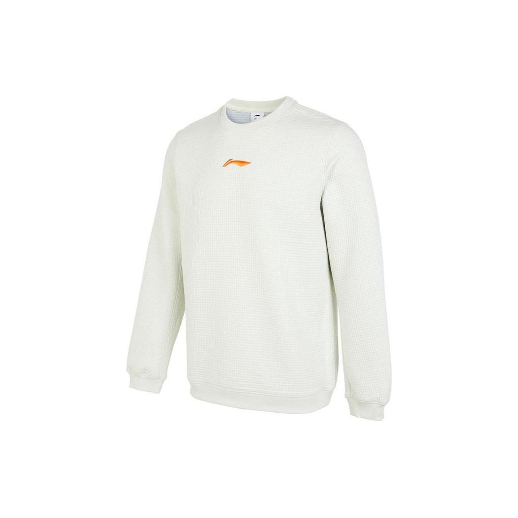 Li Ning Plain Round Neck Pullover Long Sleeve Sweatshirt Men Sweatshirt White AWDT167-1