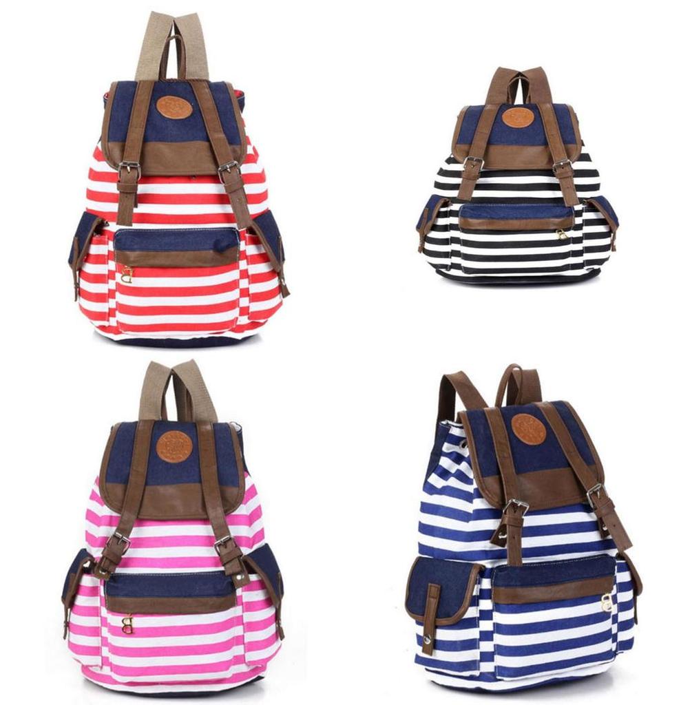 Durable Unisex Womens Stripes Canvas Backpack With Ample Storage For Daily Essentials