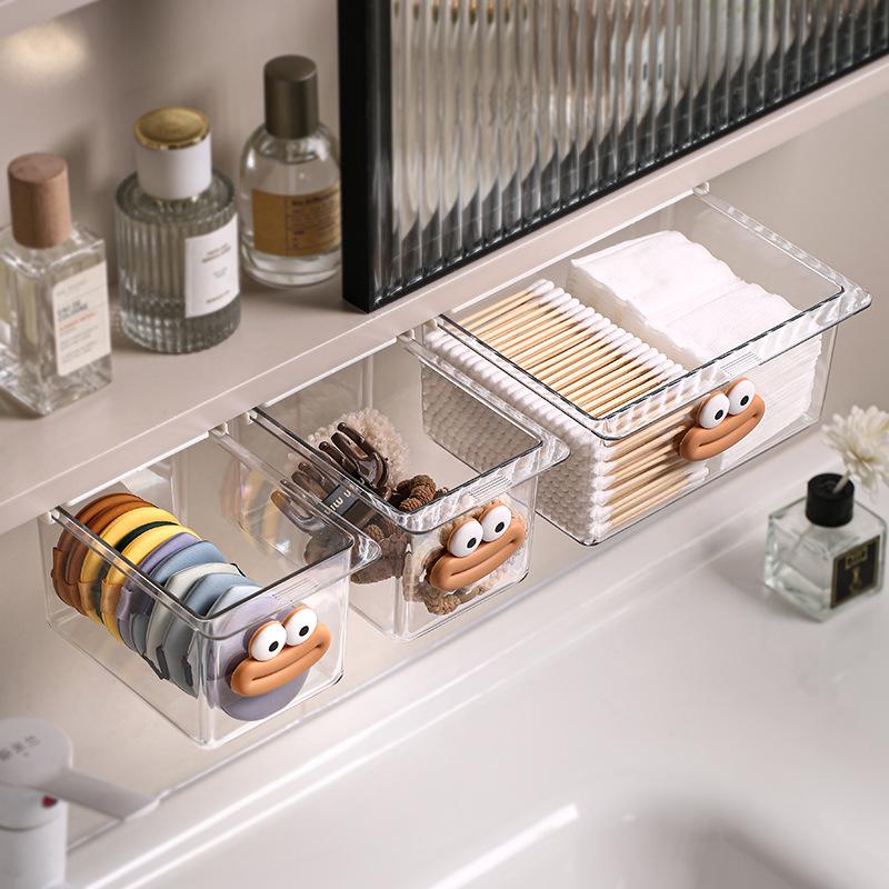 

Cartoon Bathroom Mirror Cabinet with Drawer and Transparent Storage for Cotton Swabs