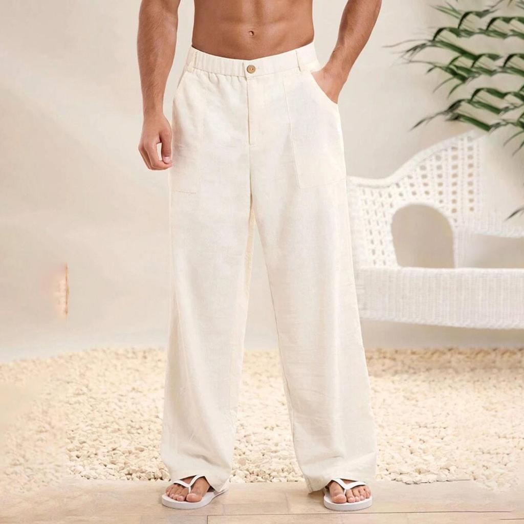 Men's Solid Color Cotton Linen Trousers Men's Casual Fashionable Cotton Linen Trousers