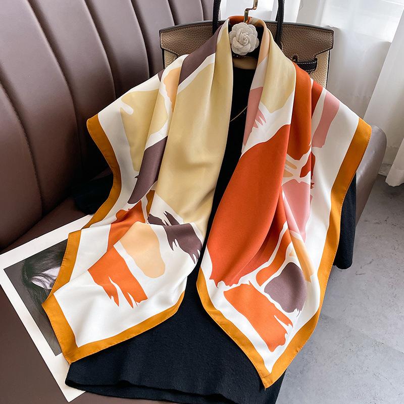 New 30 Colors Twill Silk Scarf Women 90cm Square Hijab Shawls And Wraps Female Foulard Headkerchief Elegant Floral Lady Bandana