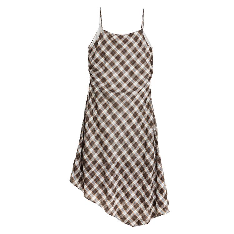 ELLE Modern Design V-Neck Fashion Simple Sling Dress Women dresses Plaid EL51084