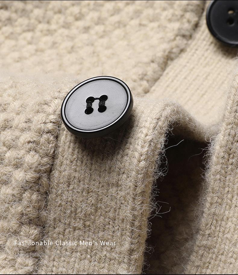Men's Knitted Stand-up Collar Cardigan: Trendy Autumn/Winter Fashion Sweater with Long Sleeves and Thickened Design.