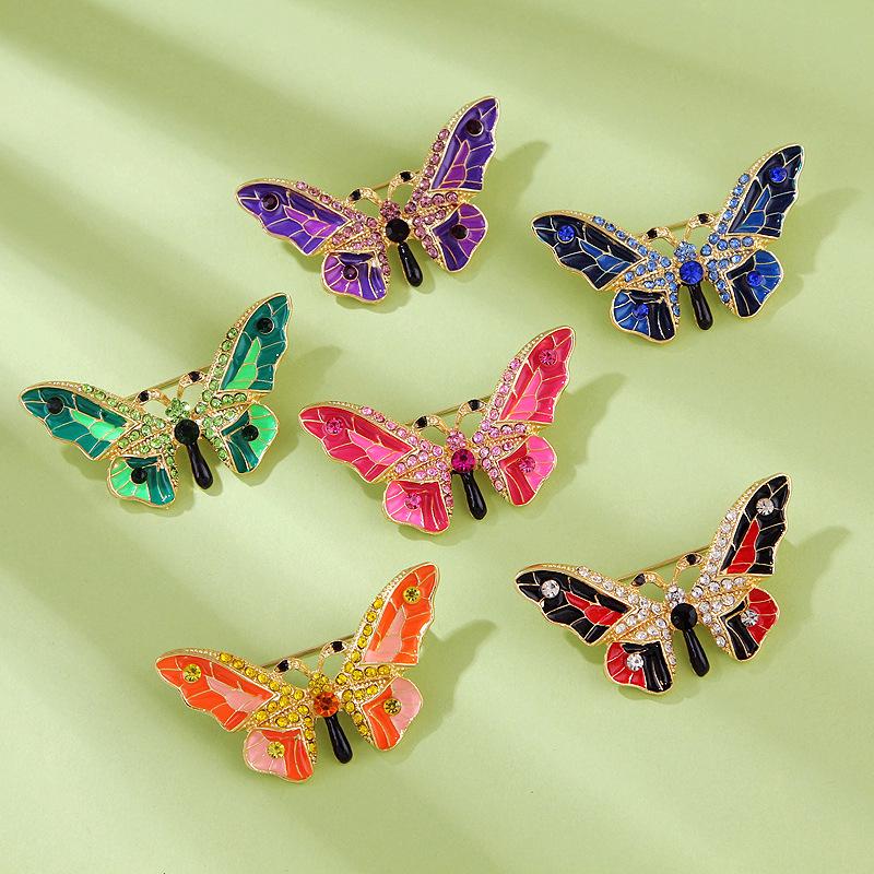 Lanhao Fashion Butterfly Brooch - Colorful Alloy with Diamonds, Women's Versatile Accessory