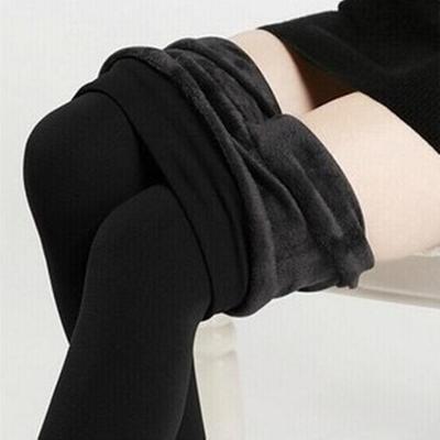 Plus-Size Fleece-Lined Thick Leggings, Pearl Velvet Polyester, Warm Footed Pants for Autumn & Winter