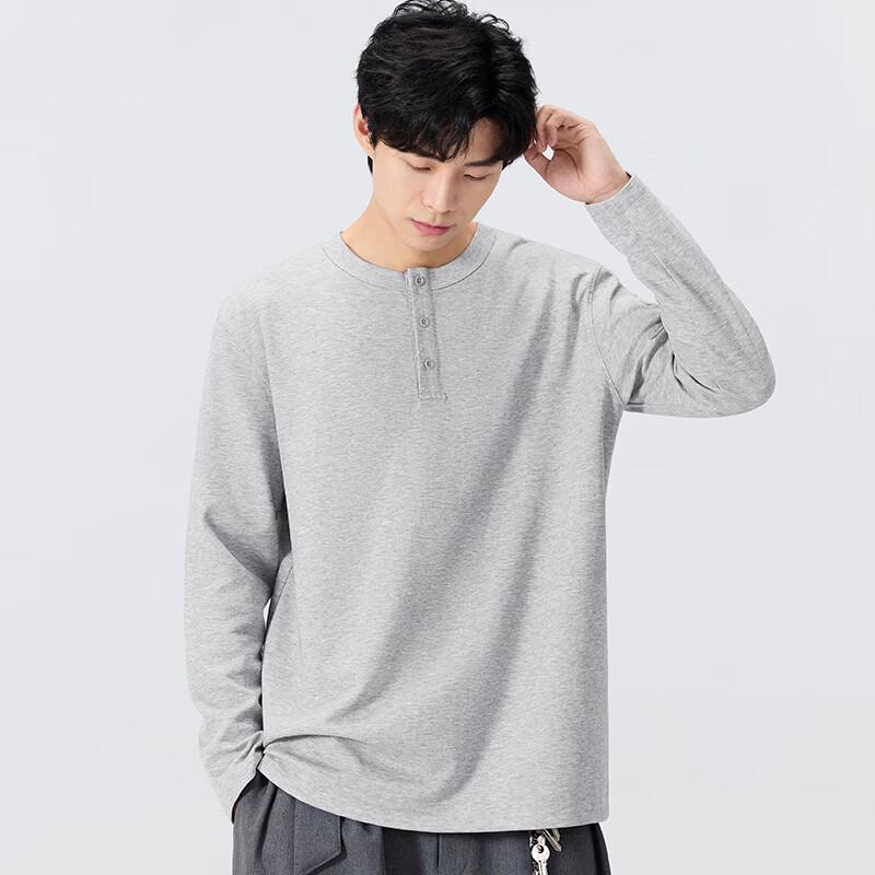 MINISO Men's American Retro Henley Long Sleeve Tee