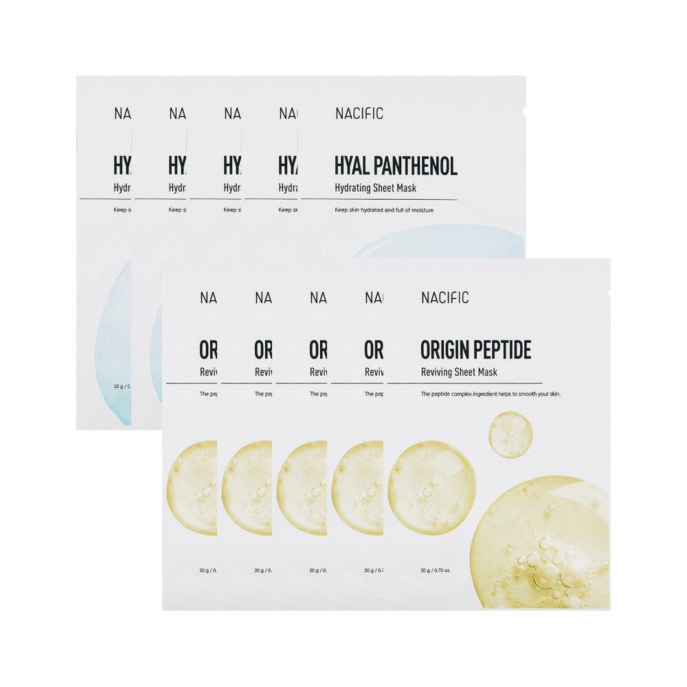 NACIFIC Sheet Mask Origin Peptide Reviving x5 sheets + Hyal Panthenol Hydrating x5 sheets