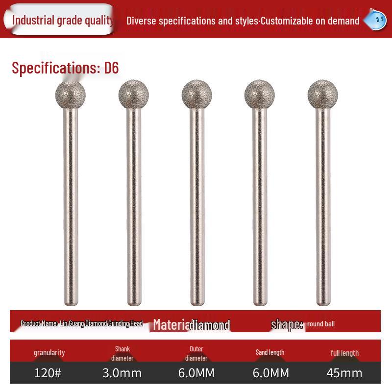 Diamond 3mm Shank Spherical Grinding Head for Jade Carving & Metal Mold Processing