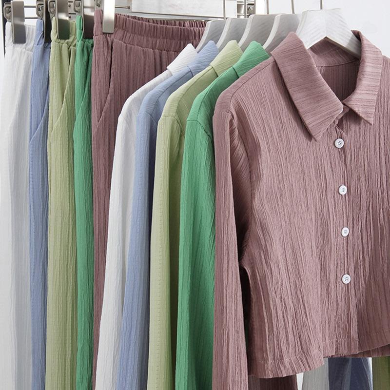 Streamgirl Women Summer Pants Sets 2 Pieces Crop Tops And Wide Leg Pants White Chiffon Thin Two Pieces Pant Sets Women's Suits