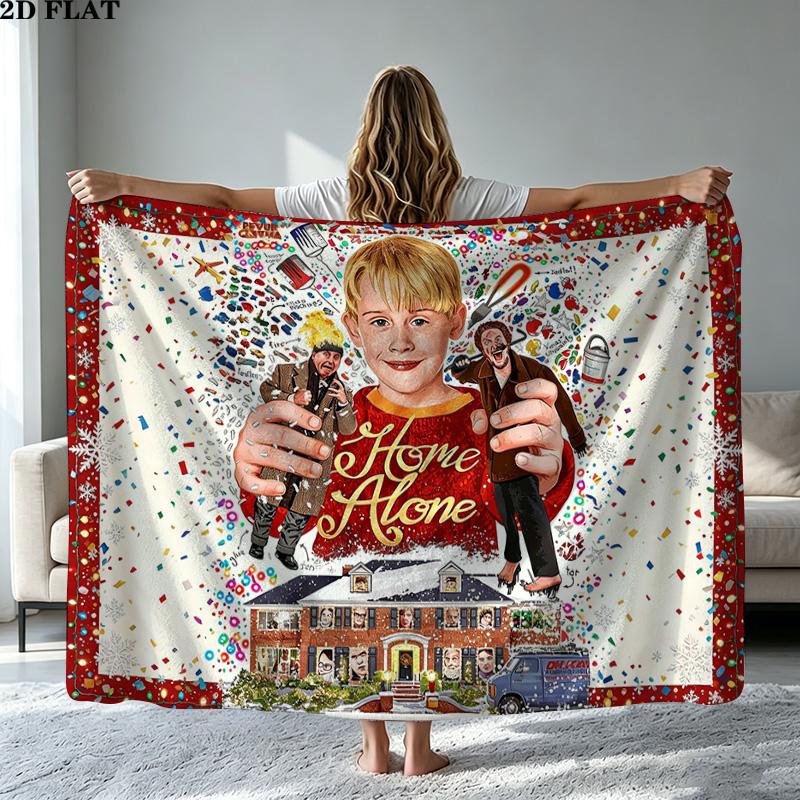 Home Alone Christmas Print Flannel Blanket High Quality Warm Comfortable Cover for All Seasons Perfect for Gifts Home Decor