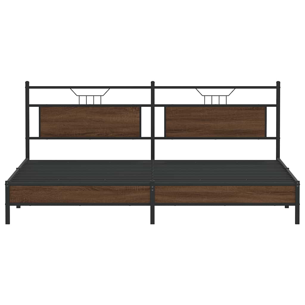 Metal Bed Frame without Mattress Brown Oak Effect 193 x 201 cm
