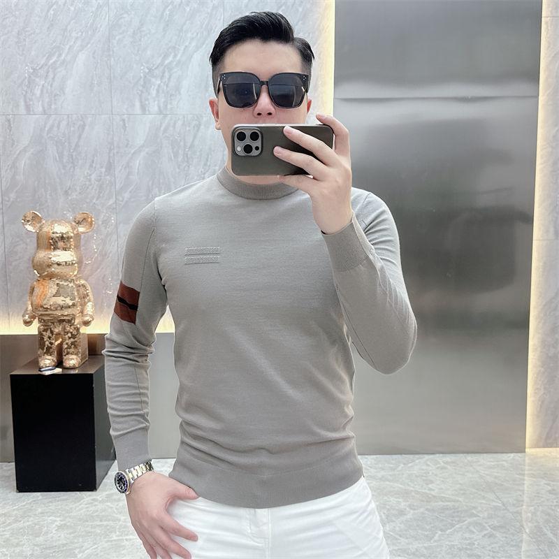 Smart Casual Autumn Winter Sweaters Men O-Neck Solid Patchwork Elastic Fashion Luxury Business Long Sleeve Pullovers Knitted Top