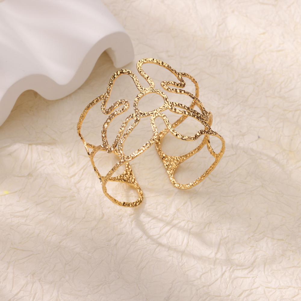 Stainless Steel Bracelet For Women Men Aesthetic Flower Leaf Bangle Opening Gold Color Geometric Bangles Bracelets Femme Jewelry