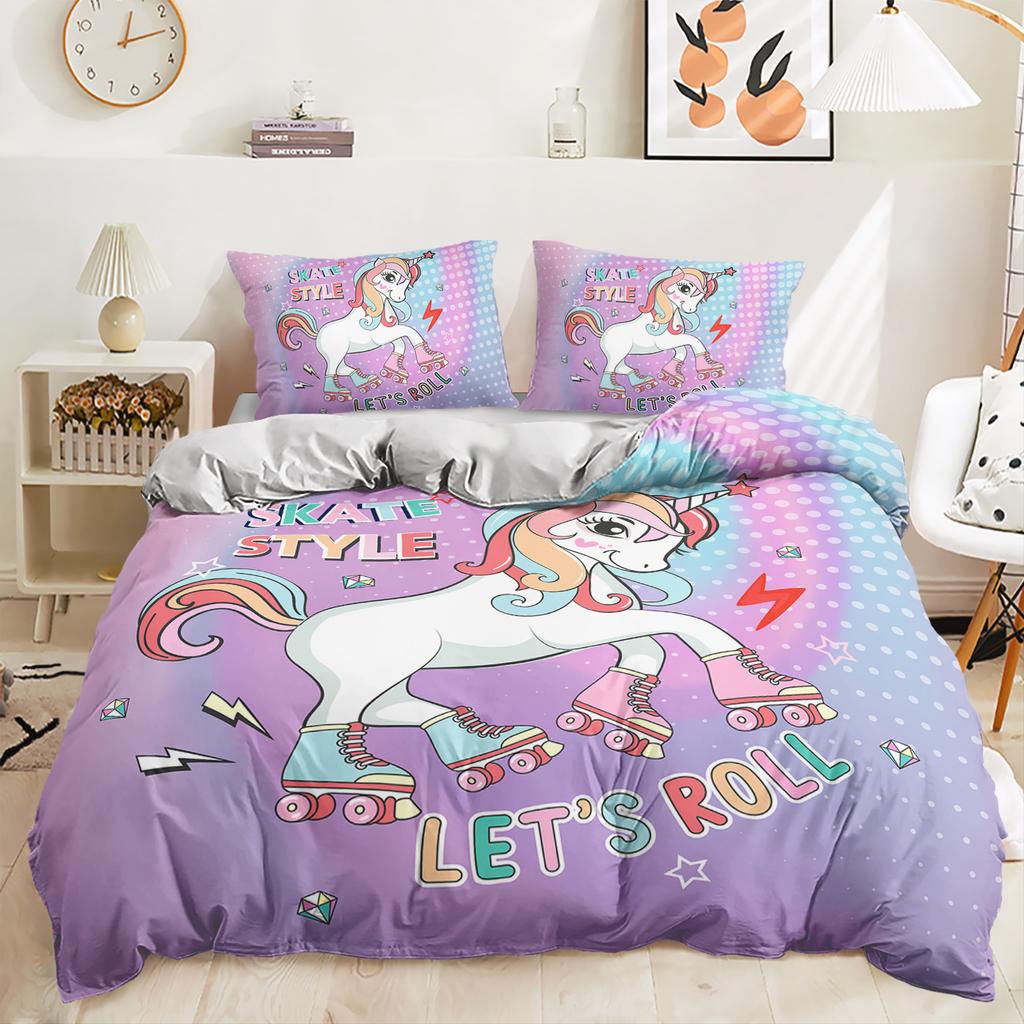 Three-Piece Unicorn Gradual Change Digital Printing Kit Quilt Cover Bedding