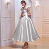 Elegant One-Shoulder Cross-Body Light Wedding Dress with Lace-Up Back and Puffy Skirt