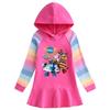 Girls' Ruffle Rainbow Princess Hoodie Dress with Long Sleeves for Spring and Autumn