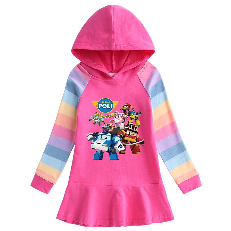 Girls' Ruffle Rainbow Princess Hoodie Dress with Long Sleeves for Spring and Autumn