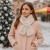 Elegant Solid Color Plush Cross Scarf Imitation Pearl Winter Warmer Neck Scarf Comfortable Neck Warmer Evening