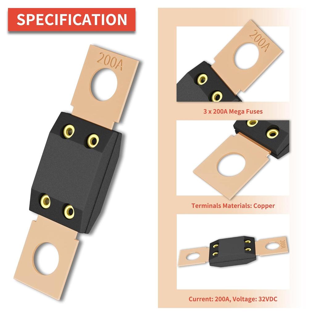 3Pcs MEGA Fuse 30A-300A High Current Bolt blade fuse 200 Amp ANM Flat Type Fuse AMG Fuse Fuse Holders1