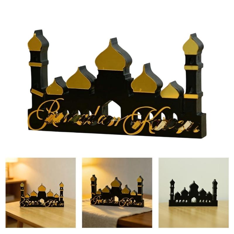 Handmade Wood Acrylic Castle Ornament For Tabletop Windowsill Bookshelf Display Middle Eastern Festival Celebration