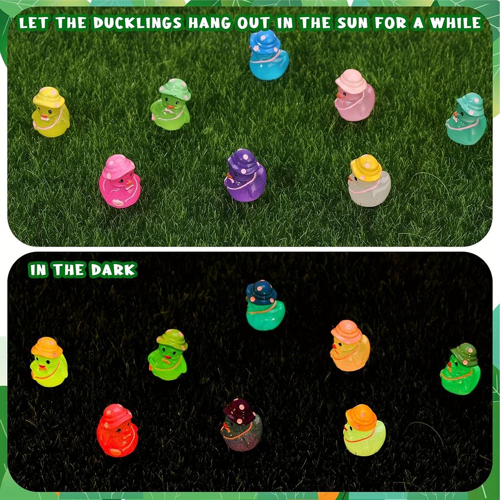 Glow-In-The-Dark 100/50Pcs Mini Resin Ducks With Hats Vibrant Multi-Colored Figures For Diy Crafts Cake Easter Micro Landscape Gardens Decor
