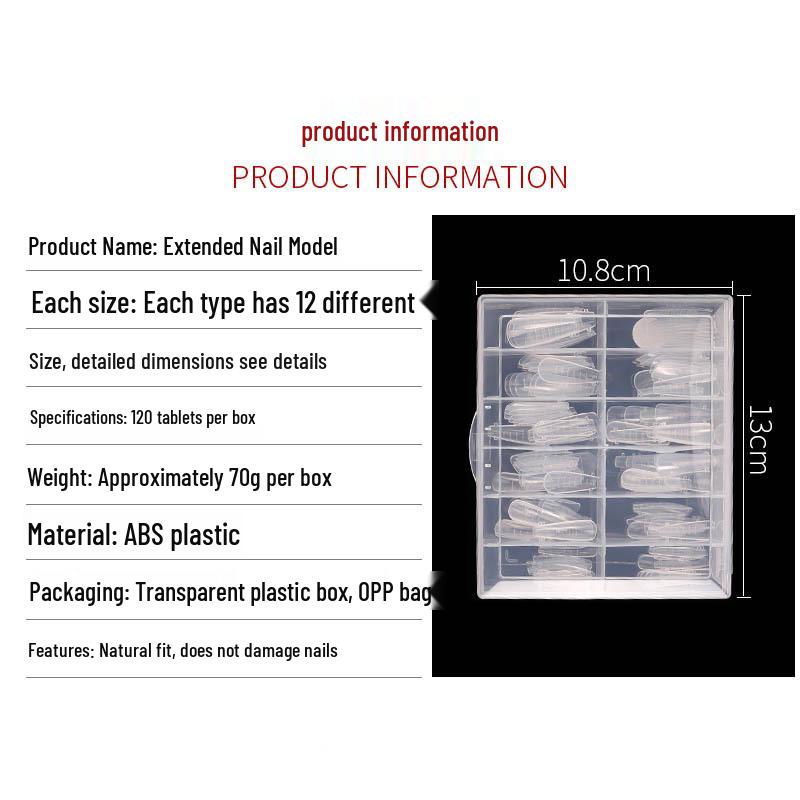 Caja de 120 Puntas de Uña de Cristal: Moldes para Extensión de Uñas Almendra Ballet con Escala