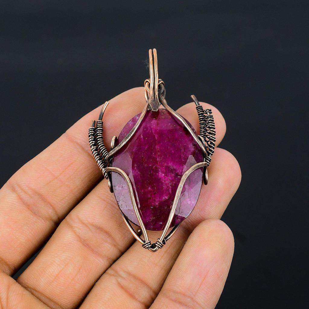 Ruby Pendant Gemstone Jewelry, 999 Copper Wire Wrapped Handmade Pendant, Latest Design Jewelry