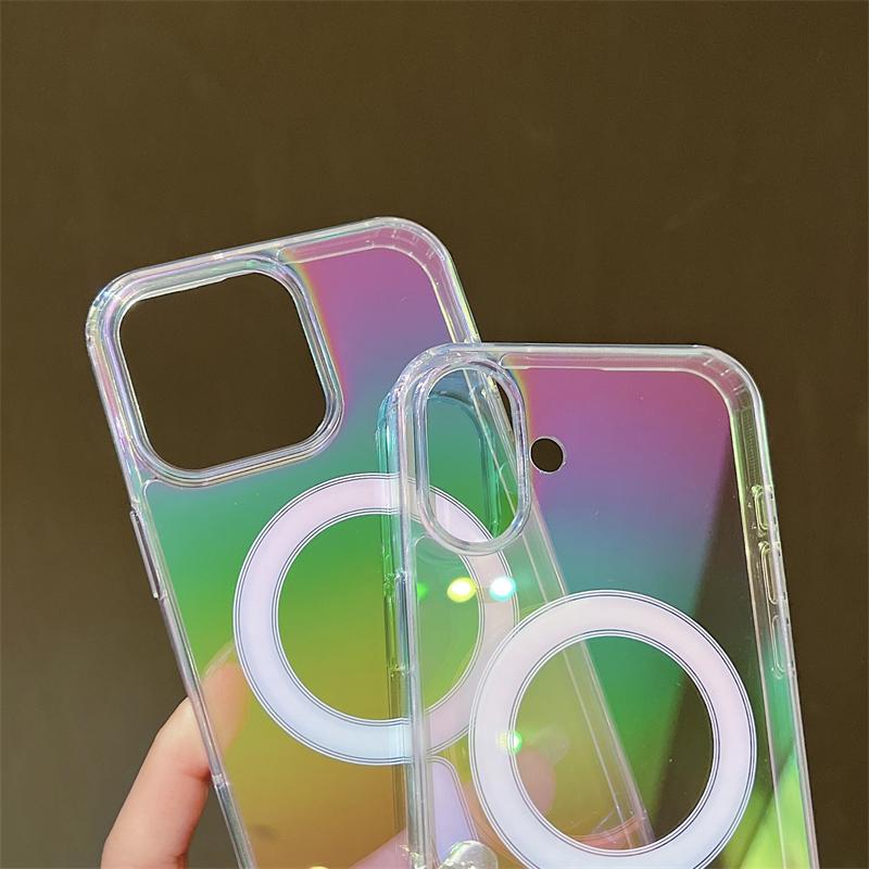 For Magsafe Magnetic Wireless Charging Rainbow Laser Clear Case For iPhone 16 15 14 13 12 11 Pro Max X XS XR 8 7 16Plus SE Cover