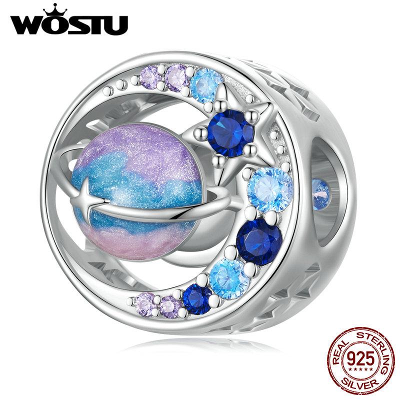 

WOSTU Fantasy Series Стерлингового Серебра 925 пробы Единорог Очарование Мистическое Сердце Кулон Планета Радужные Бусины Подходит Браслет Ожерелье DIY Подарок C