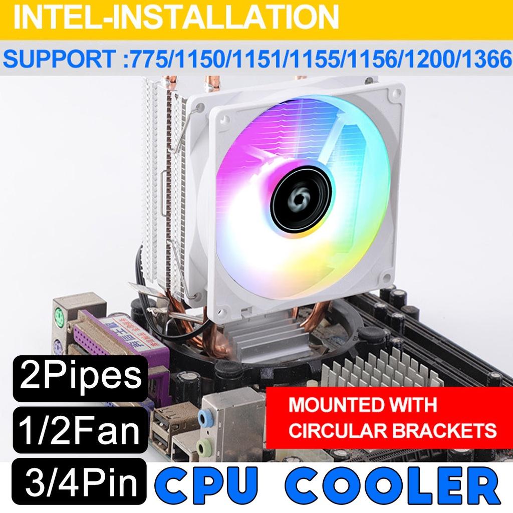 12V DC 3Pin/4Pin RGB LED CPU Cooler 2-Heatpipe Dual Tower Fan Cooling Heatsink Radiator for Intel LGA 775/1150/1151/1155/1156/1200/1366