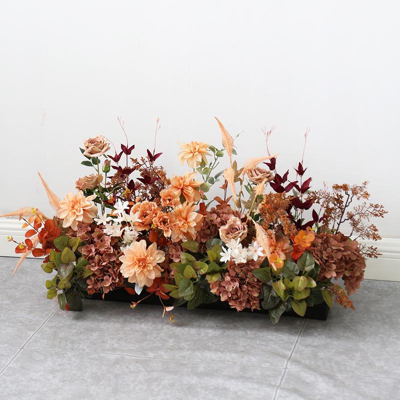 Retro Brown Floral Silk Flower Wall Hanging for Weddings and Events