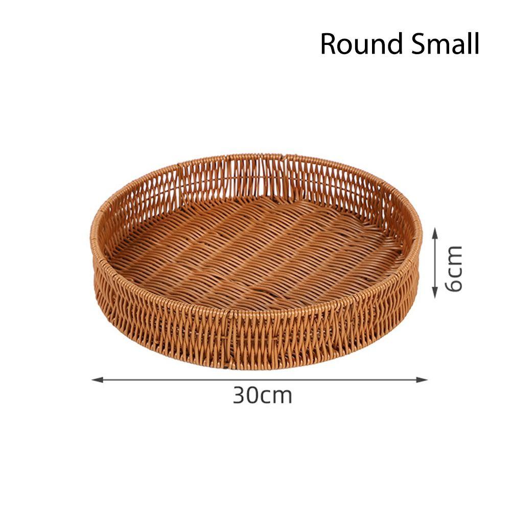 Food Plate Handwoven Plastic Rattan Storage Tray Round Shape Fruit Vegetable Cake Imitation Wicker Rattan Threads Basket