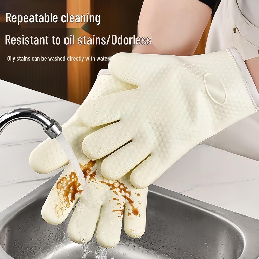 Heat-Resistant Non-Slip Silicone Kitchen Gloves - Anti-Scalding, Thickened Protection for Oven and Microwave