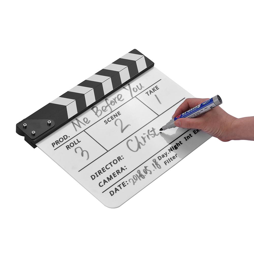 Professional Acrylic Clapboard Dry Erase TV Film Movie Director Cut Action Scene   Board Slate With Marker Pen Eraser
