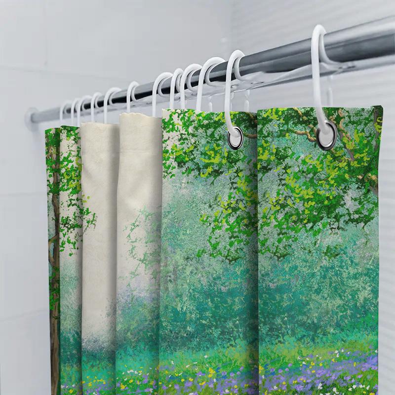 Rainforest Escape Shower Curtain Greenery Wildflowers Bath Decor With Hanging Rings Home Decoration For Bathroom 69 X 72 Inches