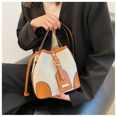 Canvas Tasche Nähte Kontrast Bucket Bag Mode One-Shoulder Umhängetaschen Mini Damen Tasche