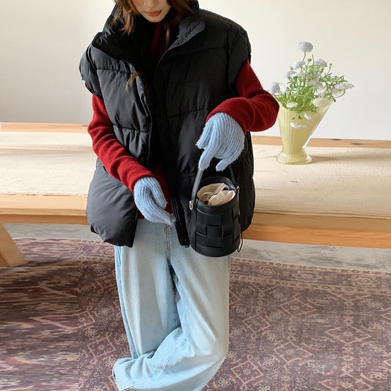 New Women's Clothing Solid Color Zipper Pocket Cotton Clothes Vest Fashion Stand-up Collar Temperament Commuter Jacket