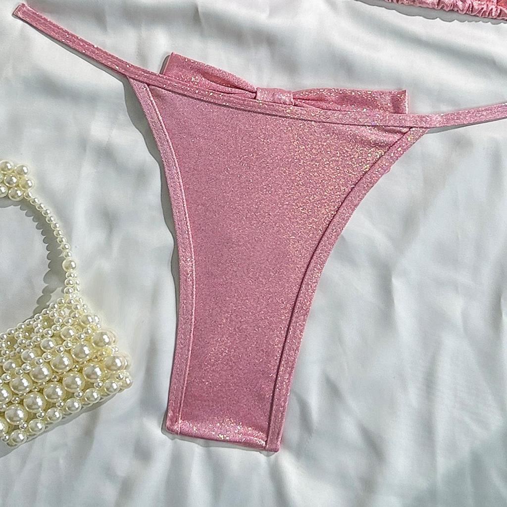 2026 Stylové dámské sexy dvoudílné vykrojené plavky se třpytivými ramínky