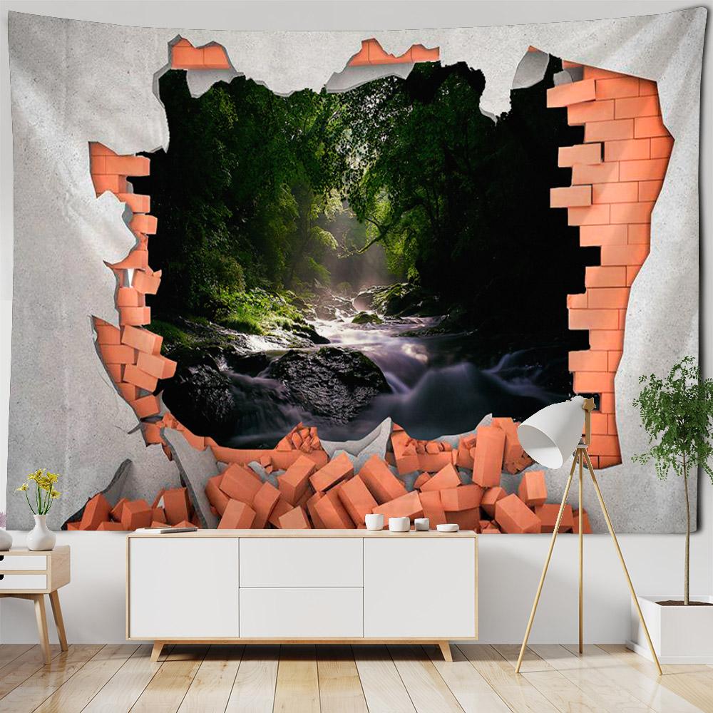 3D Stone Wall Dinosaur Landscape Tapestry Wall Hanging Cartoon Home Decoration Background Cloth Dormitory Living Room Bedroom