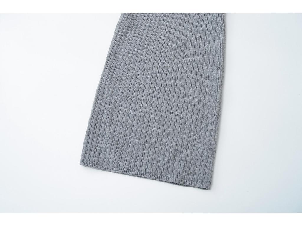 2025 Spring/Summer European Street Style Knit Bodycon Skirt: Solid Color, Turn-Up, Low Waist, Slimming Midi Skirt