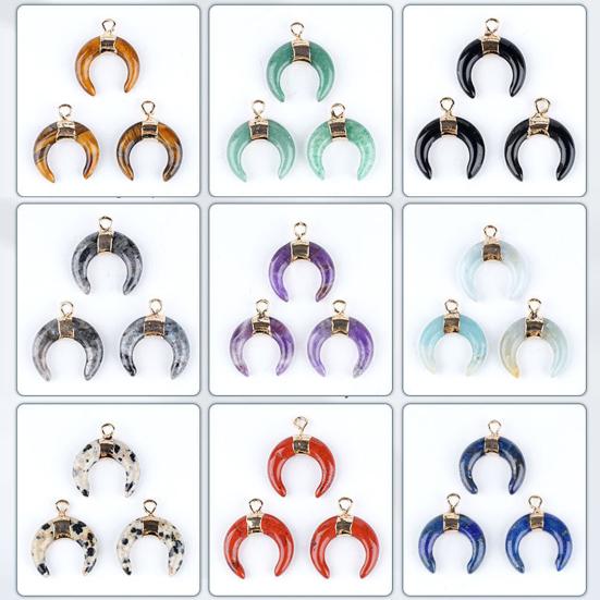 DIY Pendant Gold-Plated Edging Crescent Horn Design Natural Imitation Crystals Jade Necklace Bracelet Earrings Charm DIY Jewelry Making Accessories