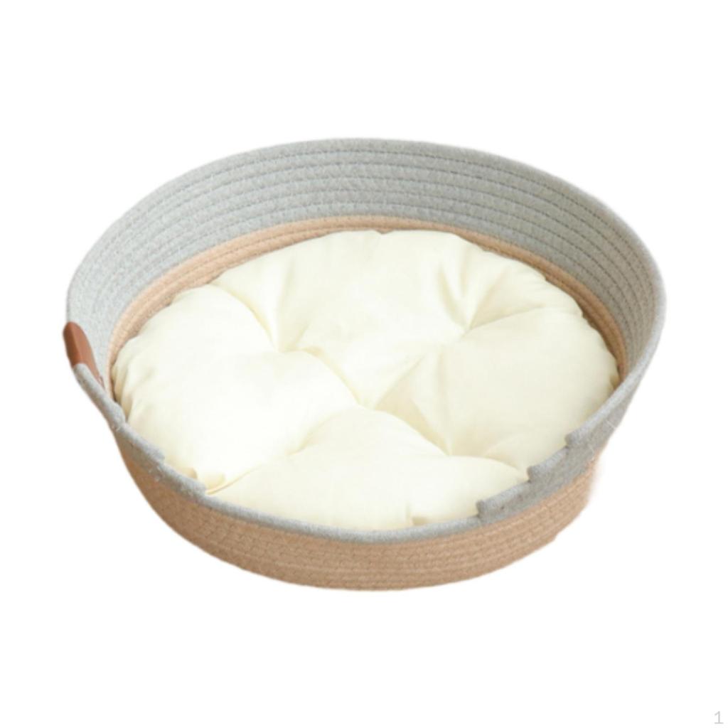 Cat Bed Basket with Cushion, Portable Pet House for Indoor Use