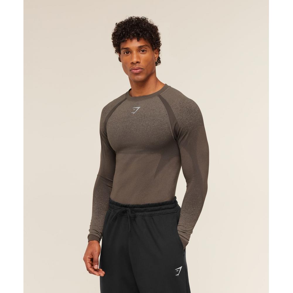 Gymshark Shadow Seamless Long Sleeve T shirT Camo Brown A1b5b Nby9