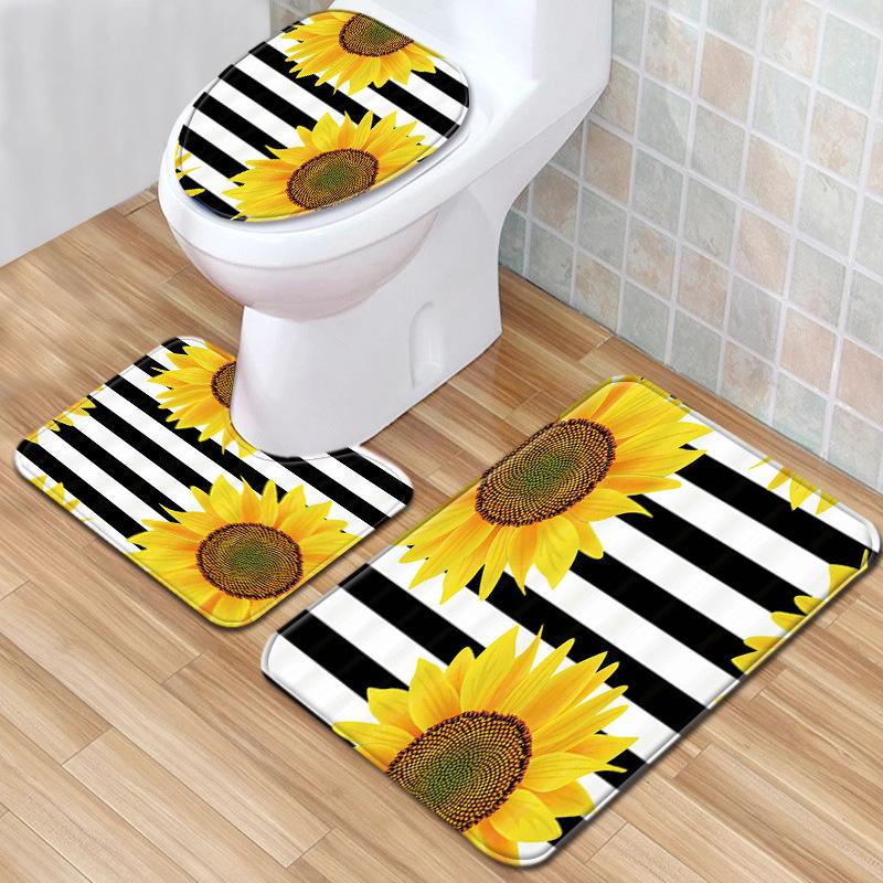 Sunflower Toilet Three-Piece Floor Mat Bathroom Three-Piece Carpet Doormat