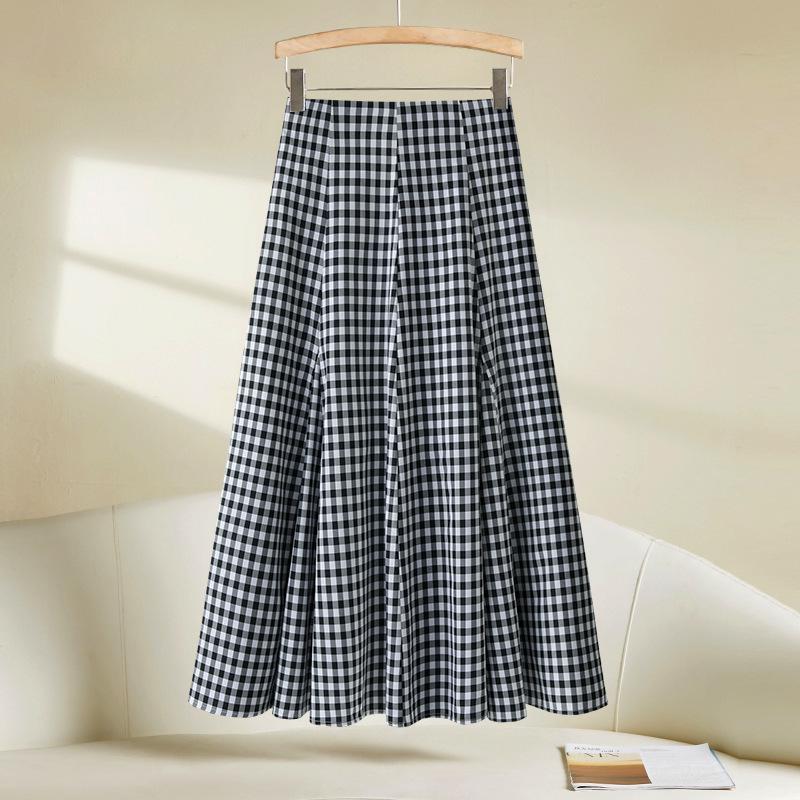 

Клетчатая летняя миди-юбка - 2025 А-силуэт, Молодящая, Потрясающая и Стройнящая юбка-зонт средней длины для женщин 28/L (Suitable for 105-115 jin)