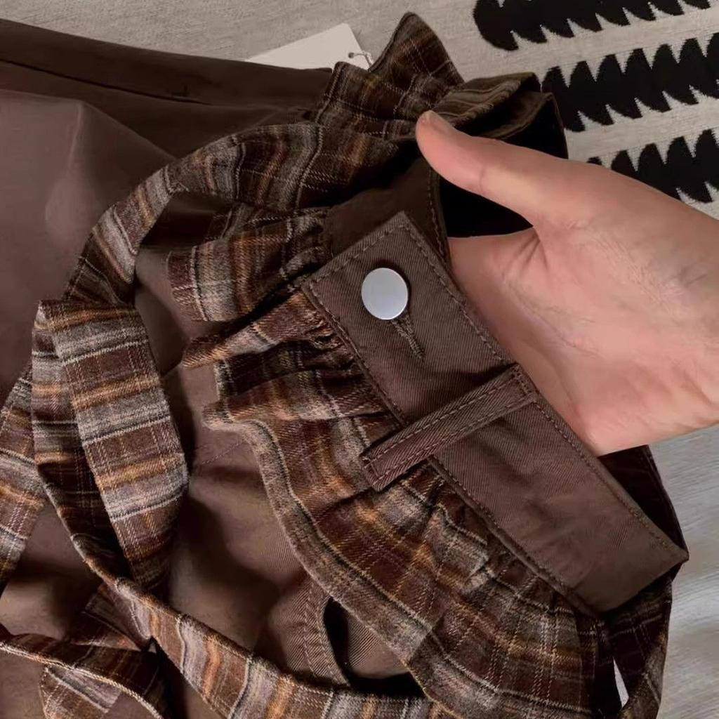 Coffee Double Waist Butterfly Strap Jeans for Women In Spring and Summer Design Straight Loose Wide-leg Pants