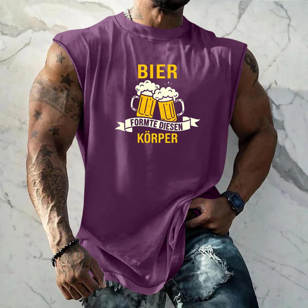 Men Sleeveless Tank Top Loose Fit Casual Streetwear Beer Festival Graphic Printed Muscle Shirt Summer Vacation Workout Gym Vest