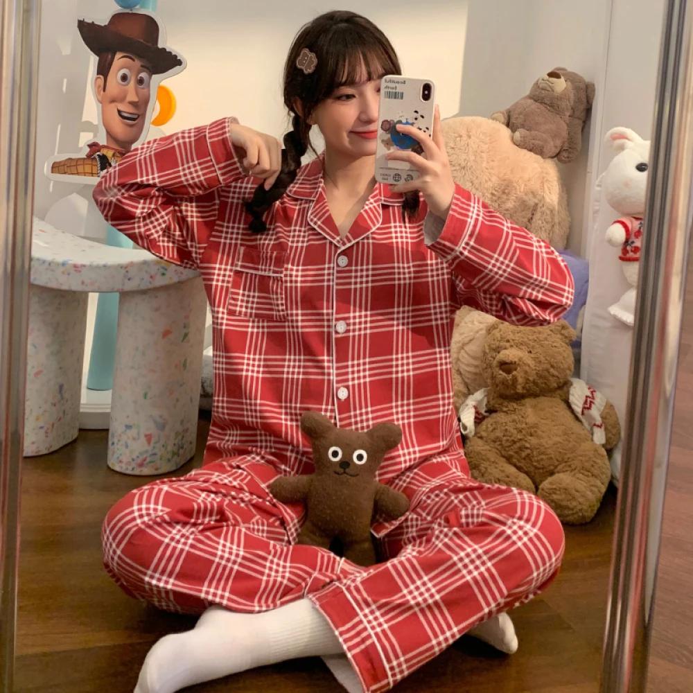 Cute Women Sleep Pajamas Classic Casual Fashion Spring Home Clothes Cartoon Print Sweet Style Lady Lounges