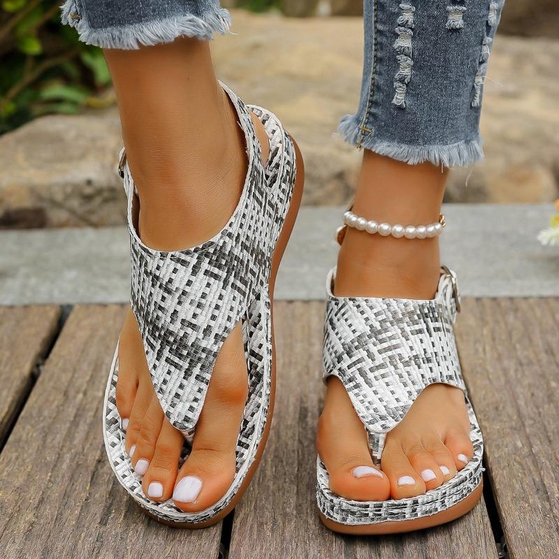 

Large size herringbone sandals women s summer wind new plaid rear strap wedge women s sandals 36